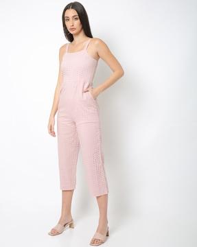 schffli-embroidered sleeveless jumpsuit