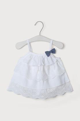 schiffli cotton square neck infant infant girls top - white