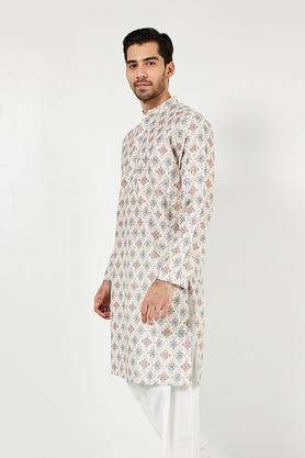 schiffli blended fabric regular fit men's kurta - multi