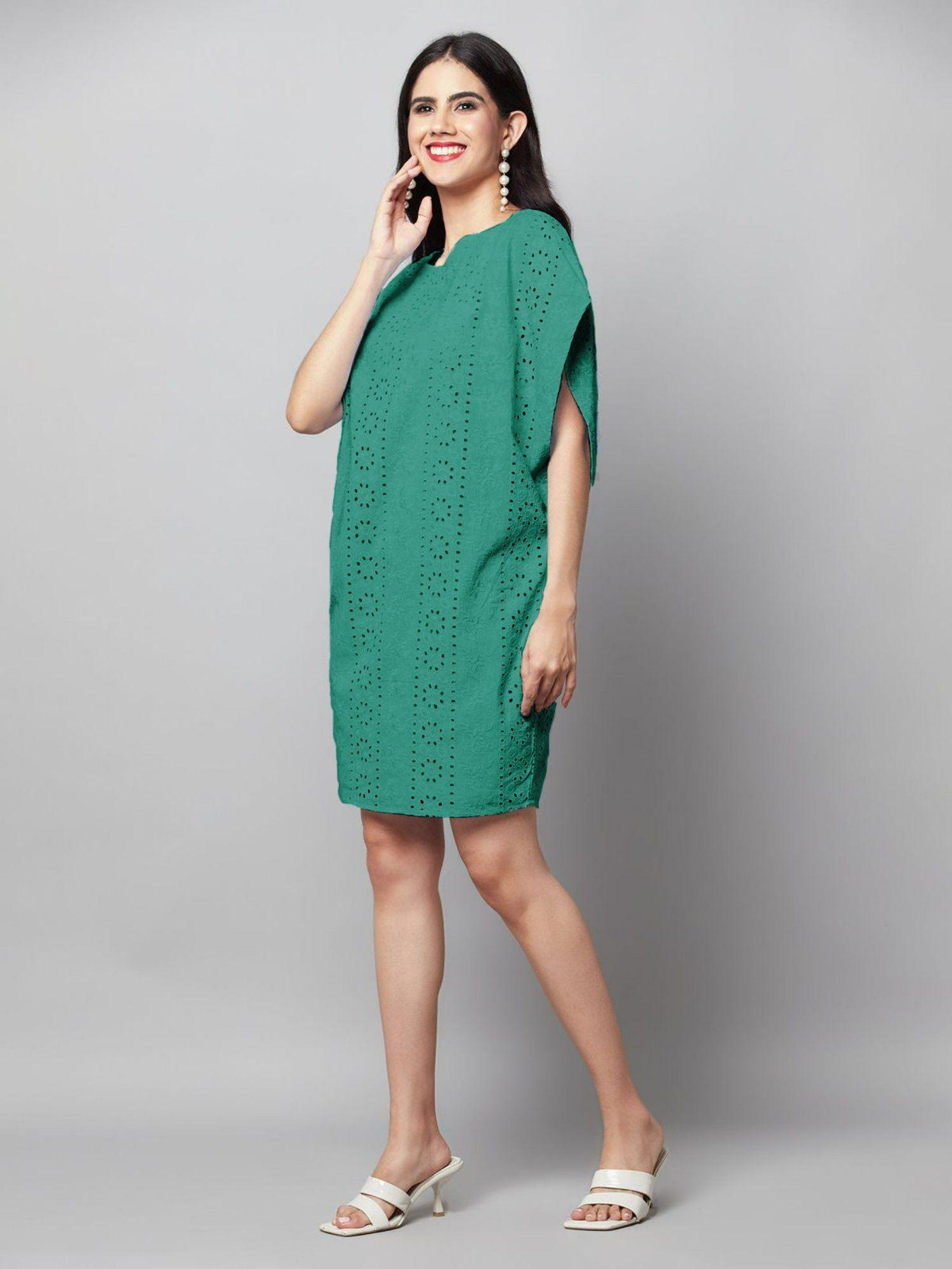 schiffli cape dress - green