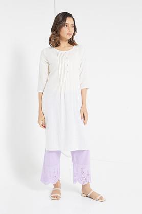 schiffli cotton pants for women - lilac