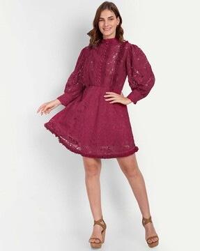 schiffli embroidered a-line dress