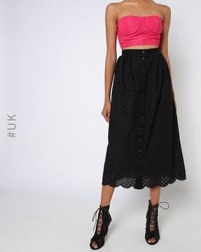 schiffli embroidered a-line skirt