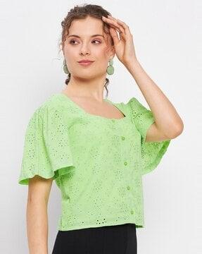 schiffli embroidered blouse top