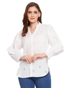 schiffli embroidered cotton shirt