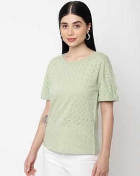 schiffli embroidered crew-neck t-shirt