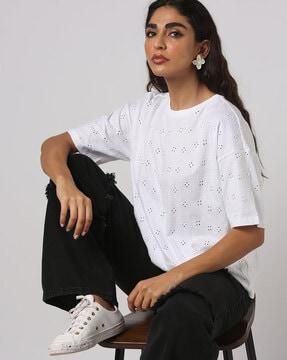 schiffli embroidered crew-neck t-shirt