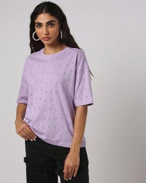 schiffli embroidered crew-neck t-shirt