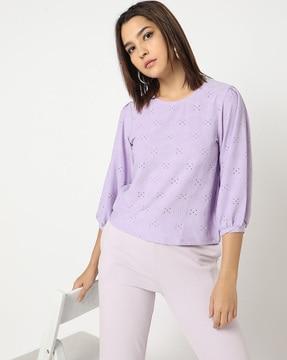 schiffli embroidered crew-neck t-shirt