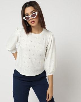 schiffli embroidered crew-neck t-shirt