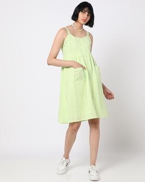 schiffli embroidered fit & flare dress