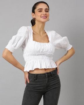 schiffli embroidered fitted crop top