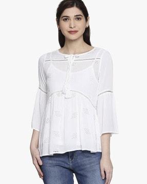 schiffli embroidered flared top with inner slip