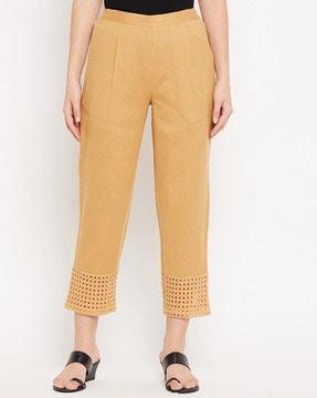 schiffli embroidered flat-front trousers