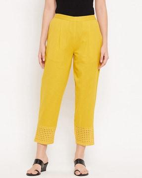 schiffli embroidered flat-front trousers
