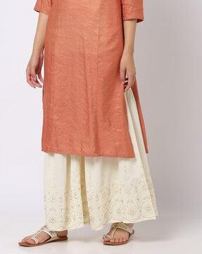 schiffli embroidered shararas with elasticated waist