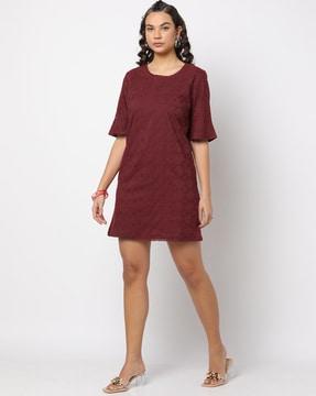 schiffli embroidered shift dress