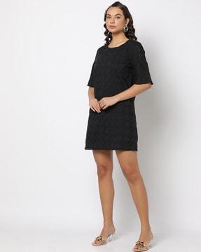 schiffli embroidered shift dress