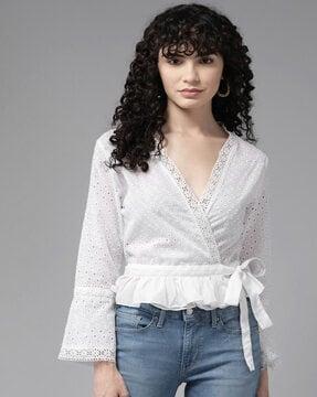 schiffli embroidered shrug with bell sleeves
