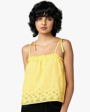 schiffli embroidered square-neck top