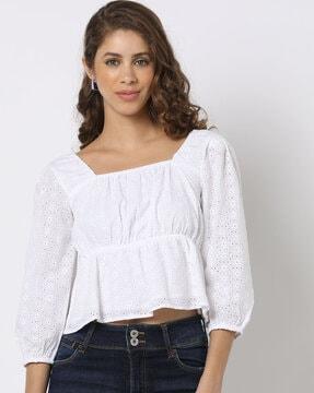 schiffli embroidered square-neck top