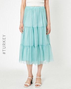 schiffli embroidered tiered midi skirt