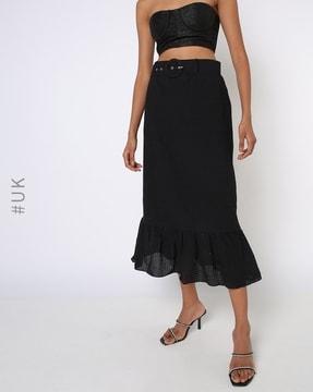 schiffli embroidered tiered skirt with belt