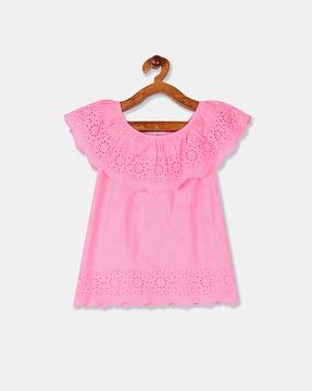 schiffli embroidered top with overlay