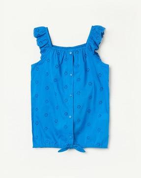 schiffli embroidered top with ruffles