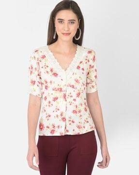 schiffli embroidered v-neck top