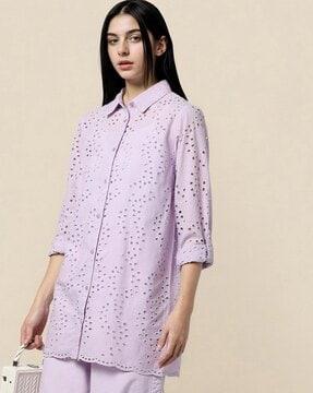 schiffli oversized cotton tunic shirt