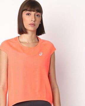 schiffli round-neck high-low t-shirt