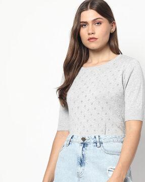 schiffli round-neck pullover