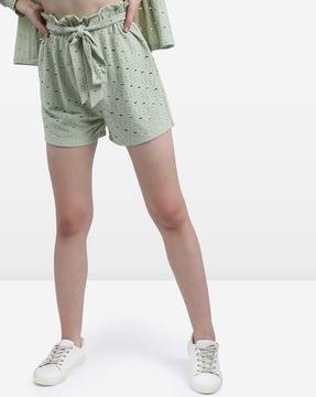 schiffli shorts with waist tie-ups