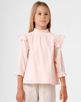 schiffli top with ruffle lace