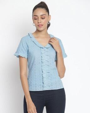 schiffli top with ruffled panels