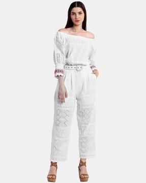 schifili embroidered jumpsuit with belt