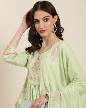 schifilli embroidered anarkali kurta with pants & dupatta