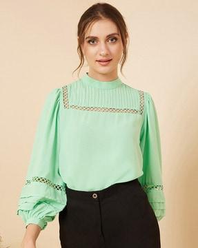 schifilli embroidered top with puff sleeves