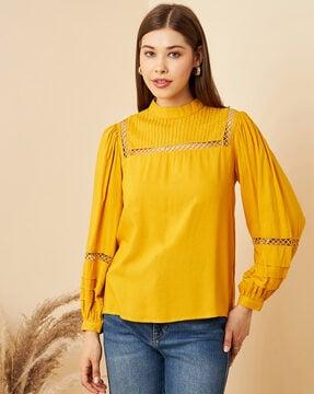 schifilli embroidered top with puff sleeves