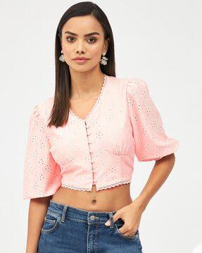 schifilli embroidered v-neck crop top