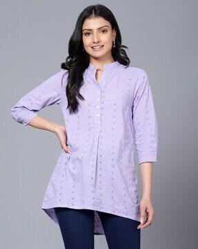 schiflli embroidered tunic with band collar