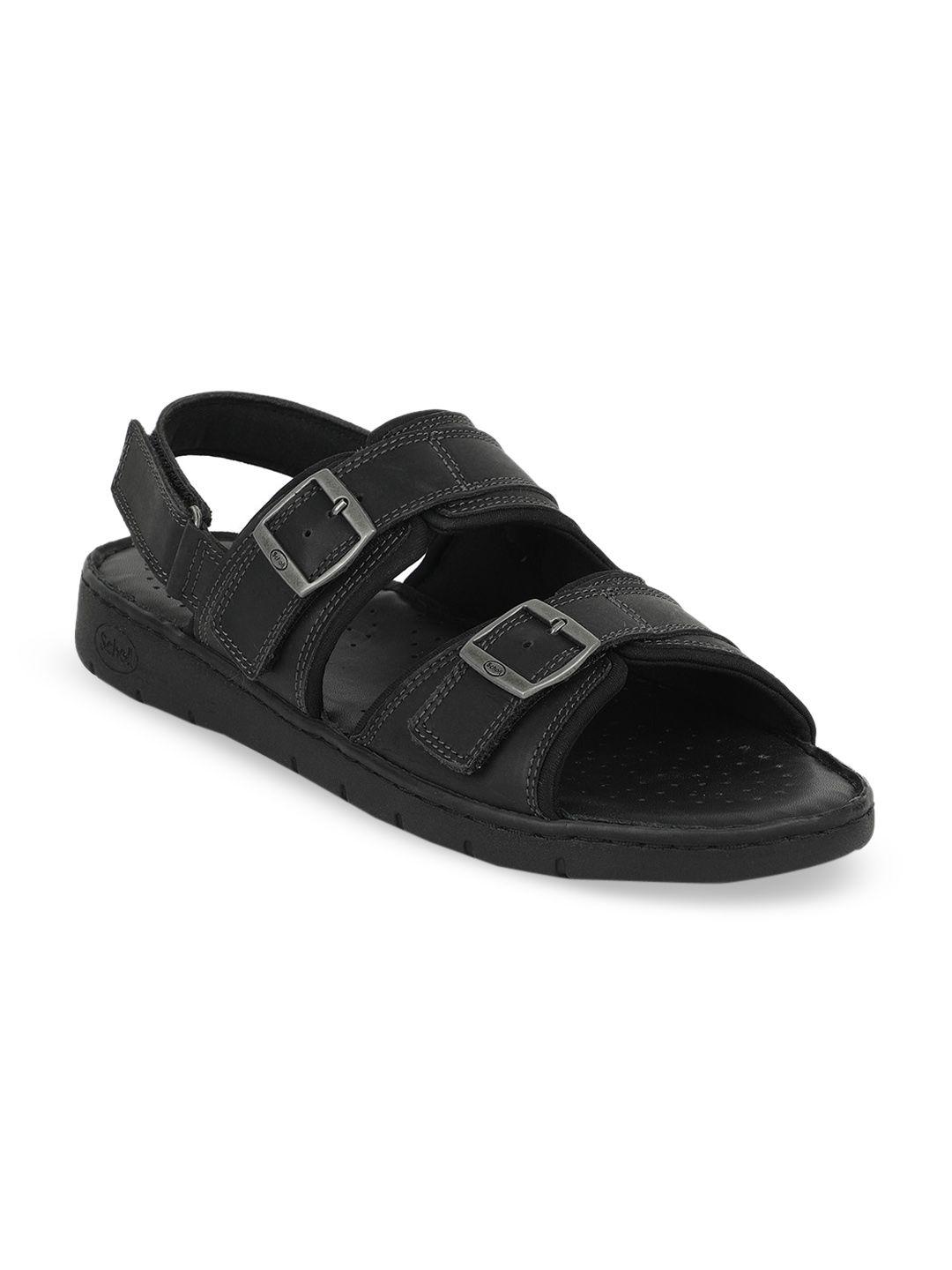 scholl men black leather comfort sandals