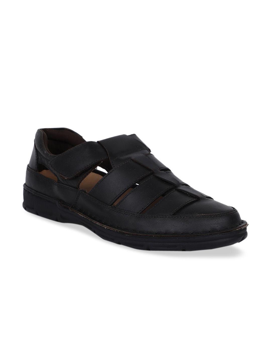 scholl men black leather sandals