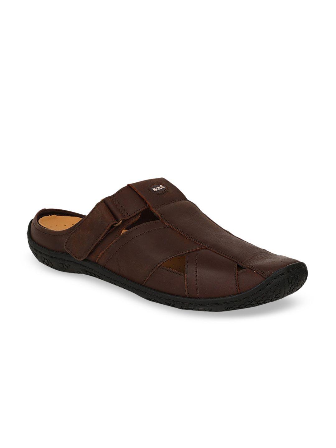 scholl men brown leather comfort sandals