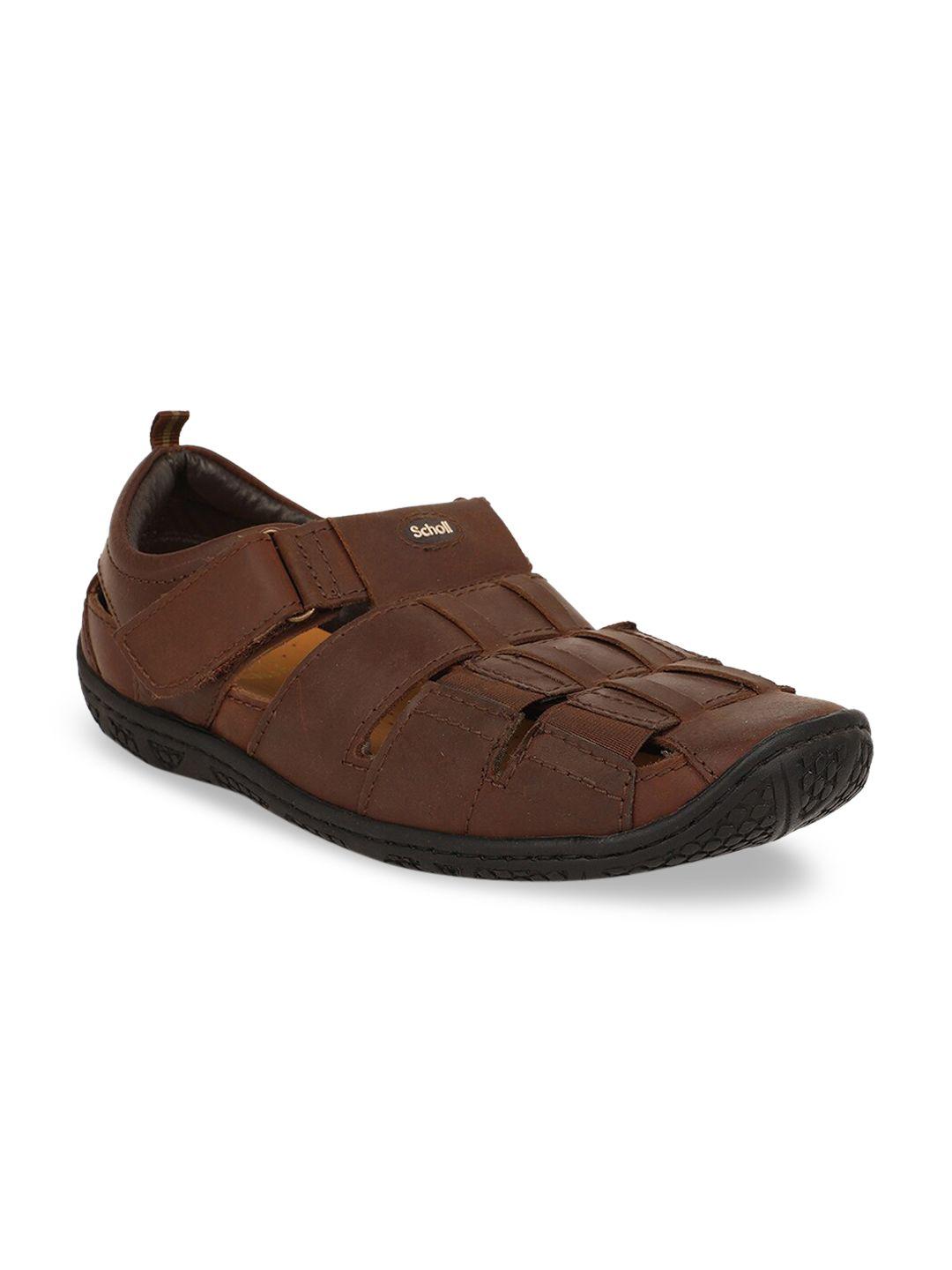 scholl men brown leather fisherman sandals