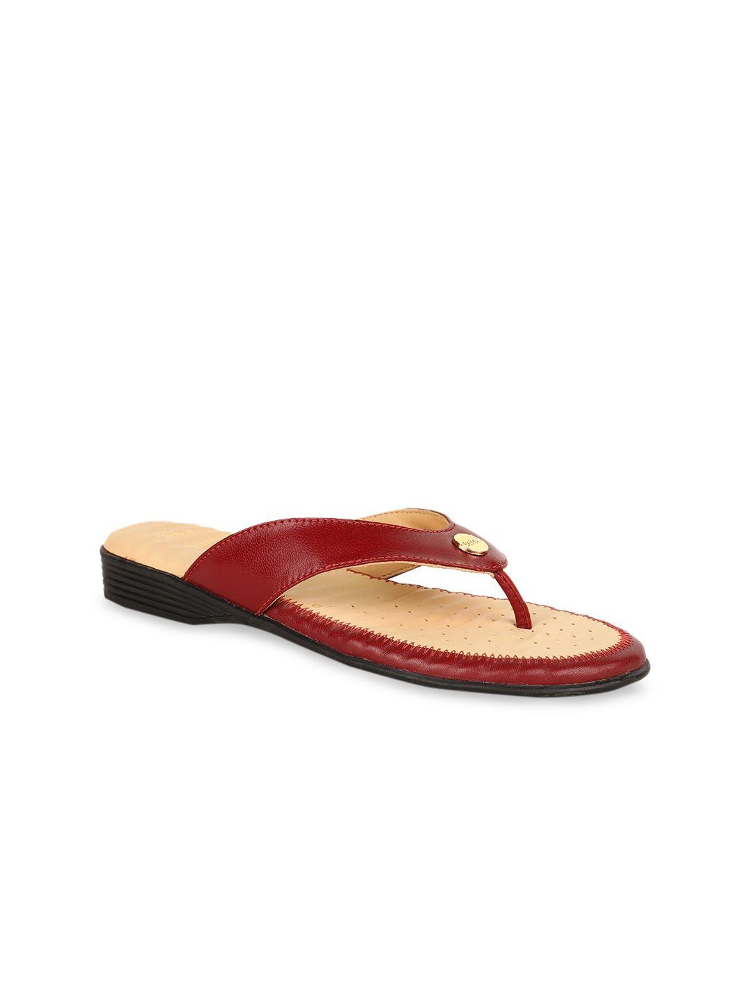 scholl women red solid leather open toe flats