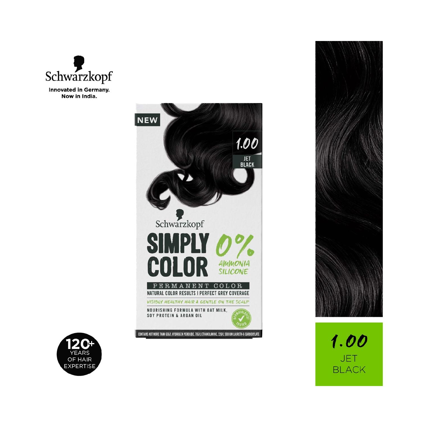 schwarzkopf simply color permanent hair colour - 1.00 jet black (142.5ml)