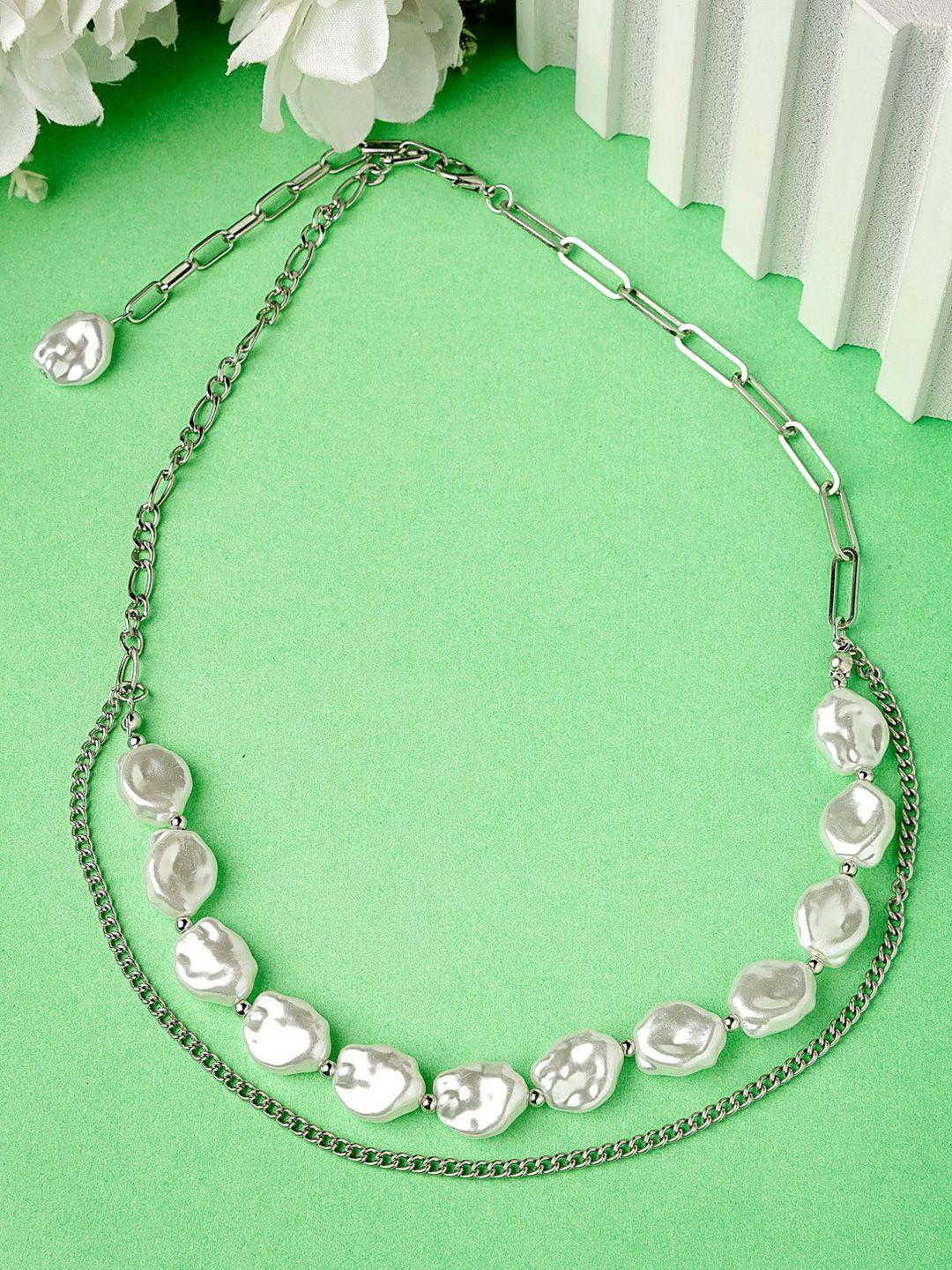 scintillare by sukkhi white rhodium-plated layered necklace