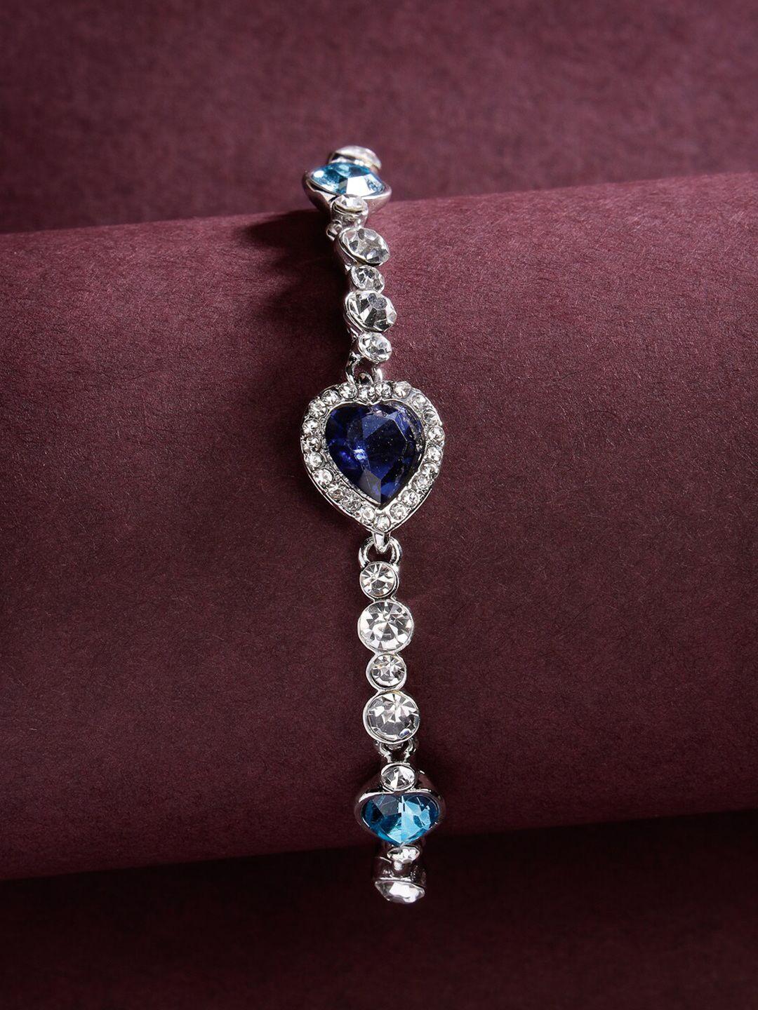 scintillare by sukkhi women blue crystals oxidised rhodium-plated charm bracelet